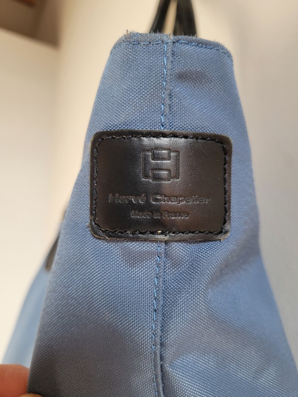 Classic Hervé Chapelier Baby Blue Nylon Shoulder Tote Bag Black Leather Accents - Picture 8 of 13